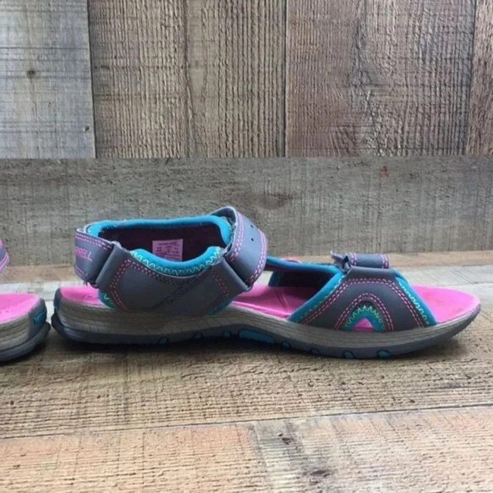 Merrell Gray Turquoise Leather Panther Sandals Unisex Boys Girls 6M‎